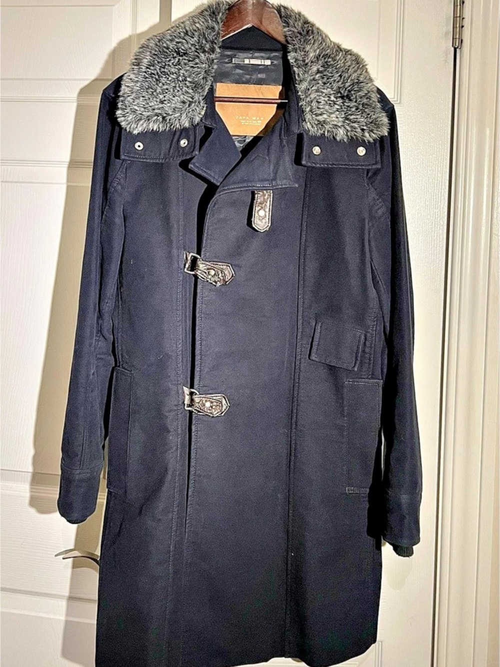 Zara Black Toggle Coat with Faux Fur Collar